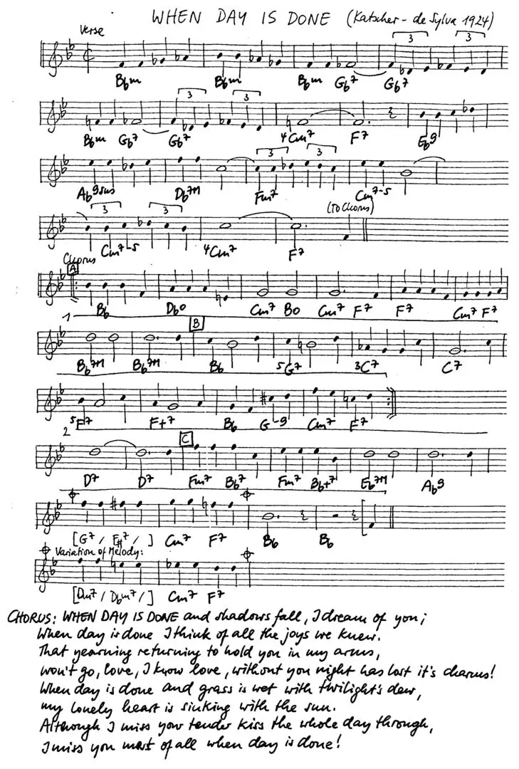 when day is done free jazz leadsheet - Courtesy of the Jungle Jazz Band